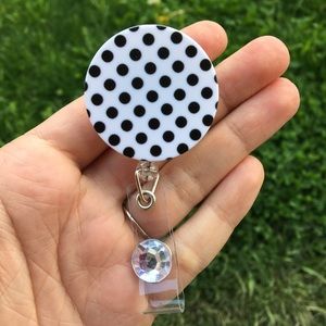 Black polka dots badge holder